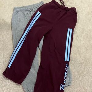 Two Old Navy Kids Joggers - Burgundy and Gray with Blue Stripes